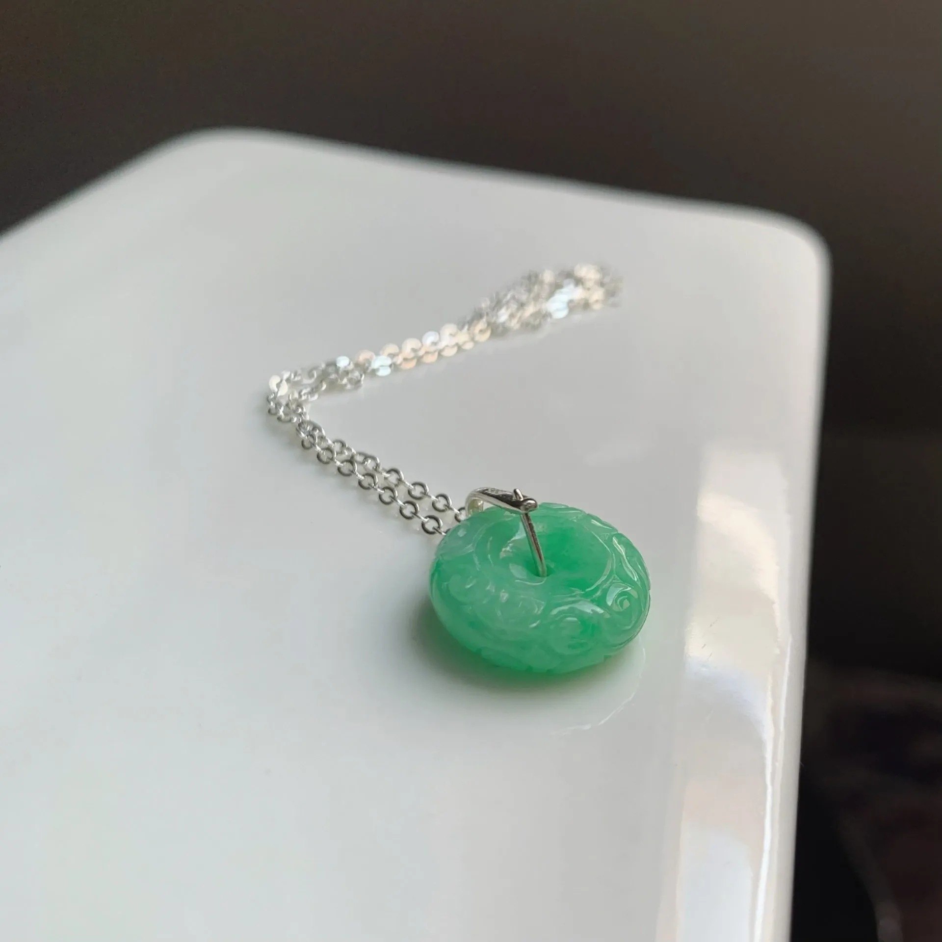 Bright Green Double-sided Carved Peace Pendant