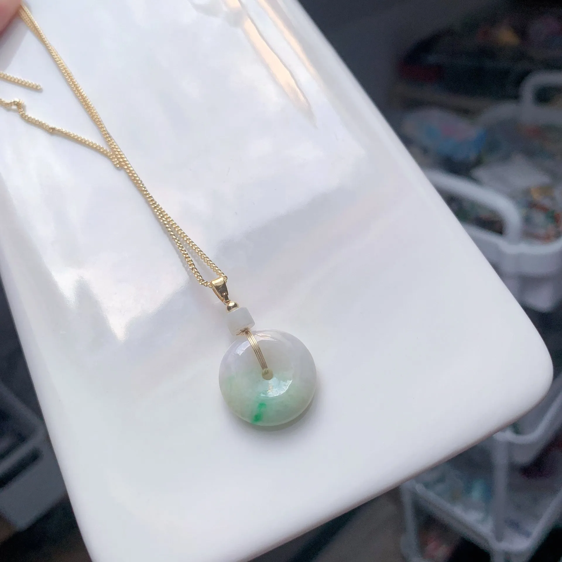 粉紫辣綠春彩翡翠平安扣