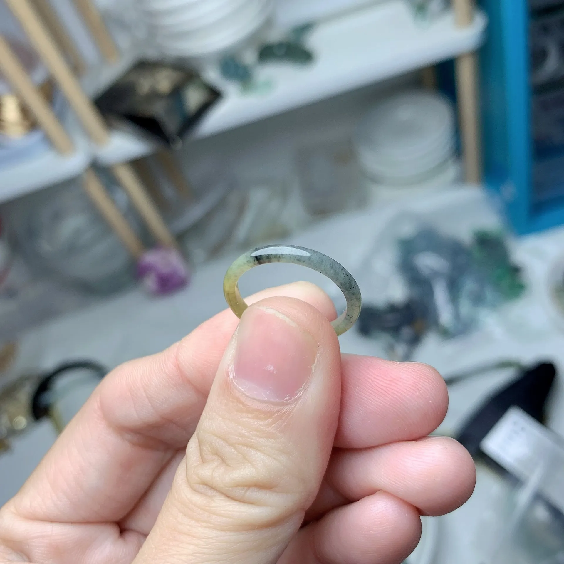 虎紋黑冰黃翡翡翠戒圈[港碼10]