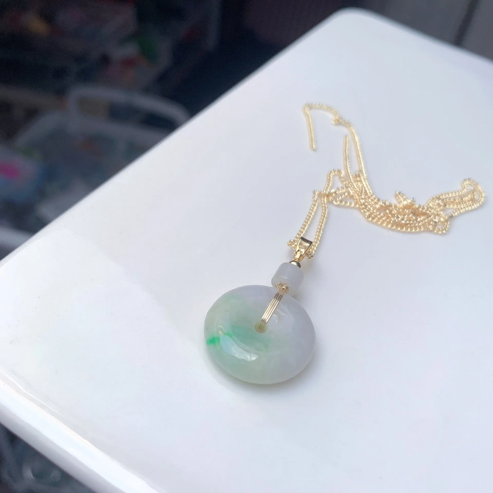 粉紫辣綠春彩翡翠平安扣