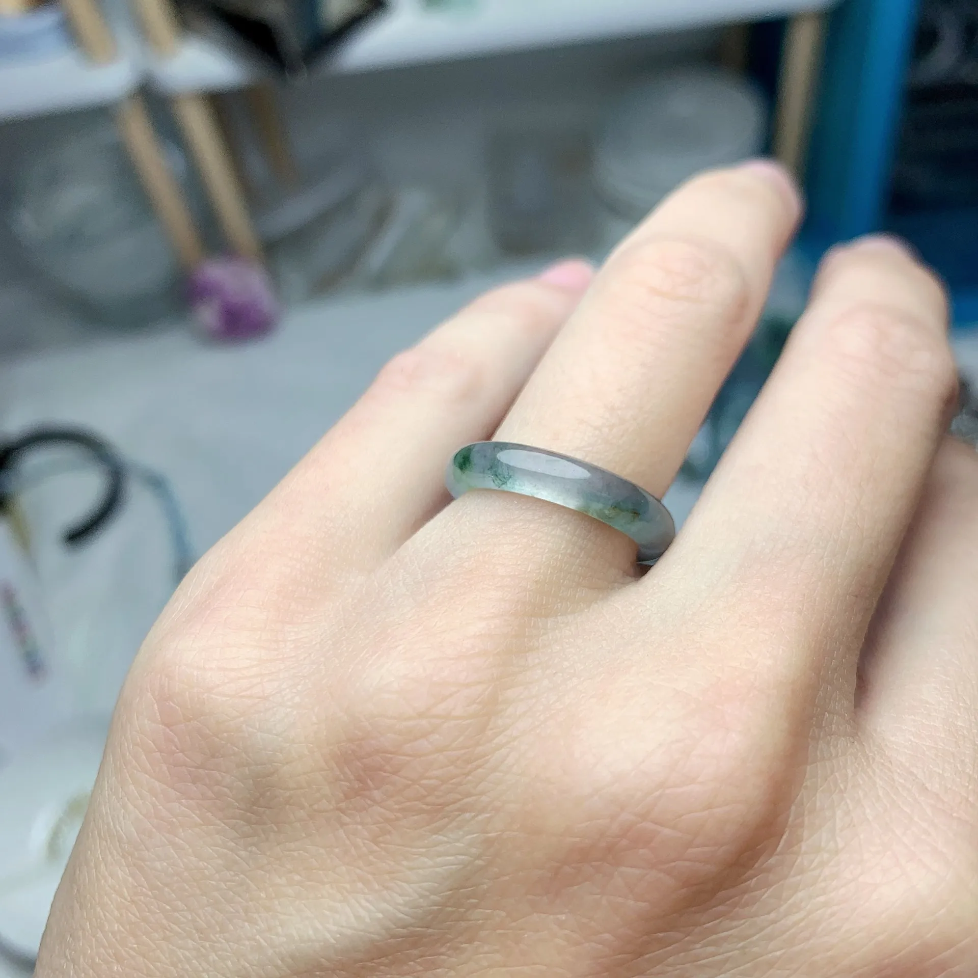 Icy Piao-Hua Jadeite Ring [US4]