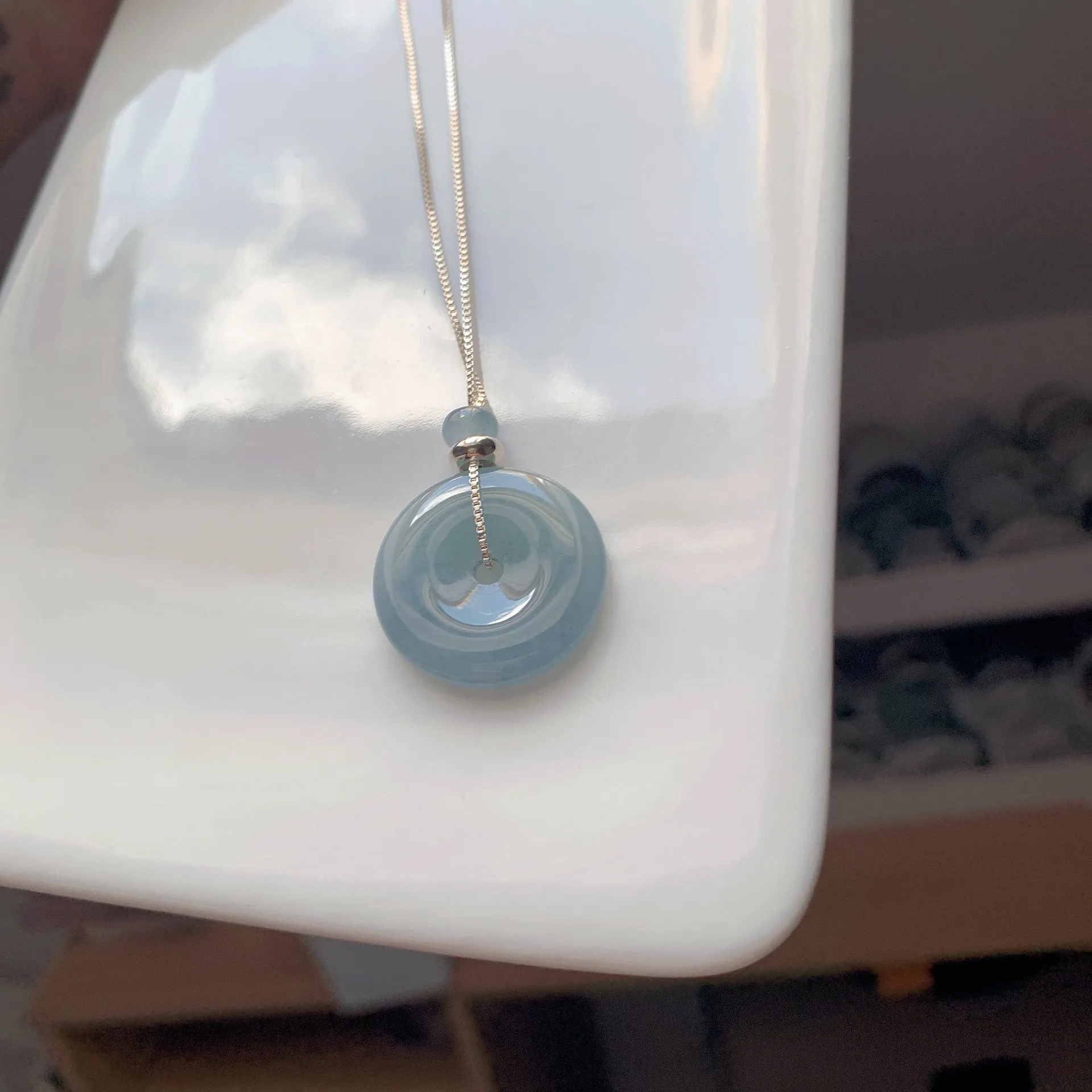 Azure Blue Icy Piao-Hua Jadeite Peace Donut