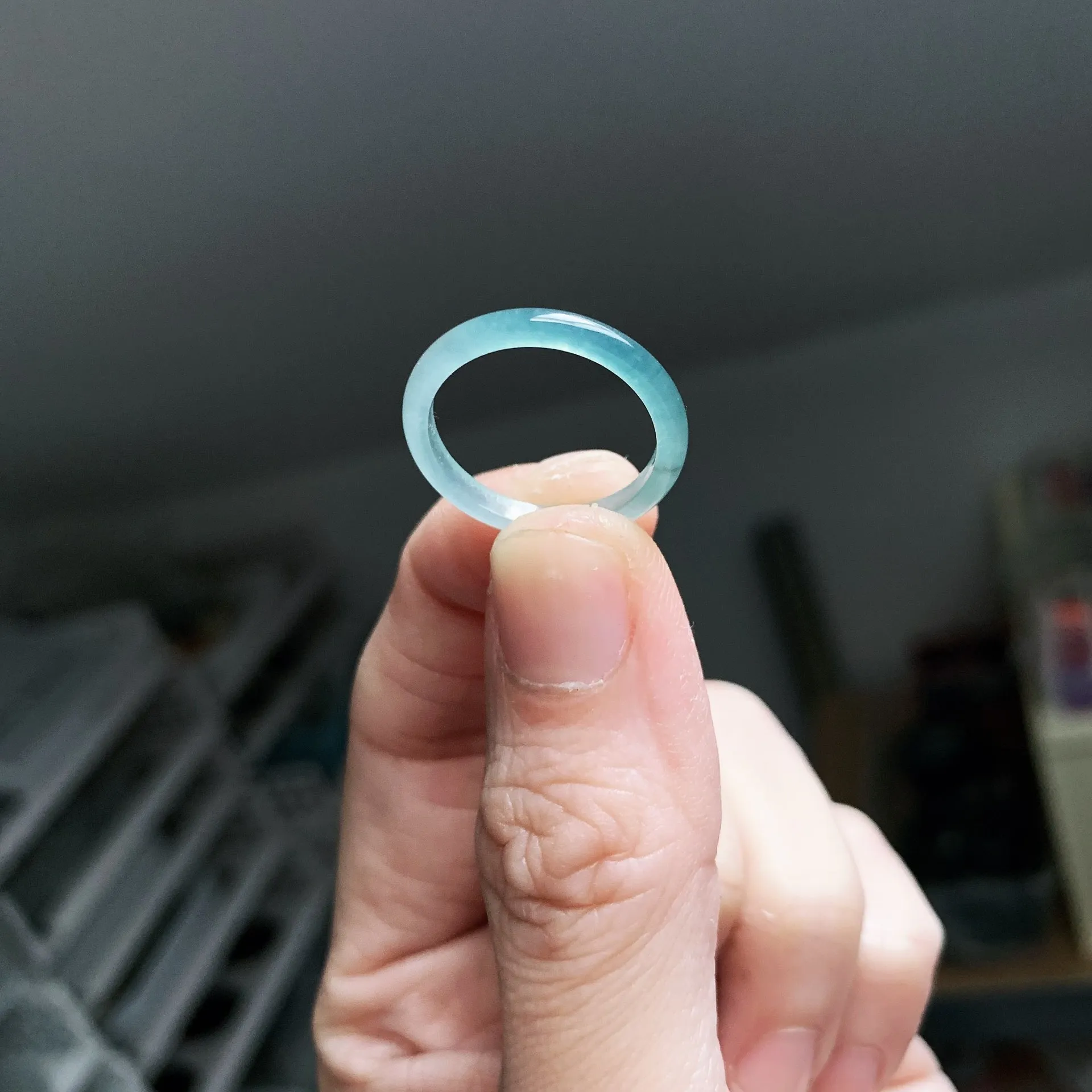 復古冰藍漸變翡翠戒圈
