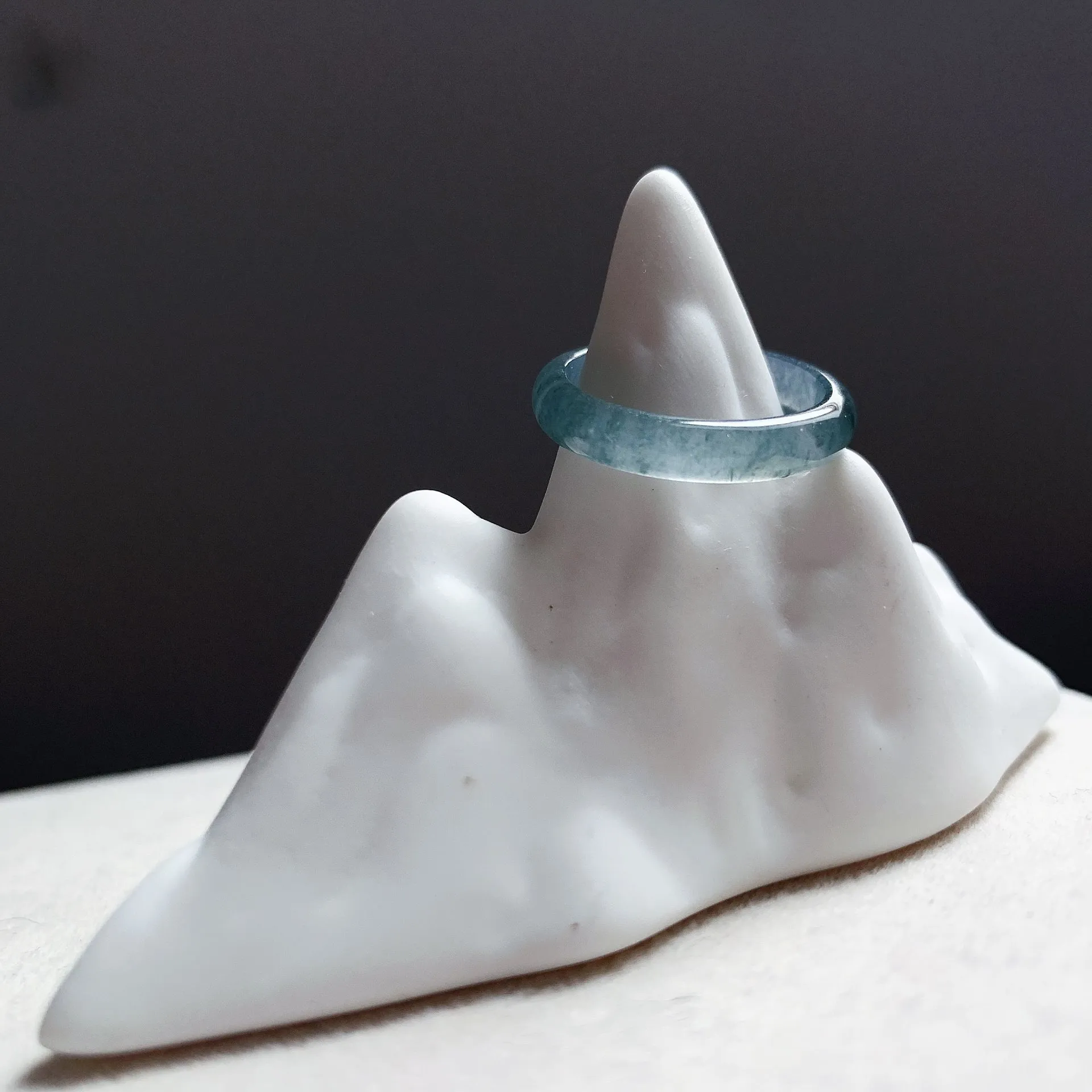 復古藍黑冰飄花翡翠戒圈