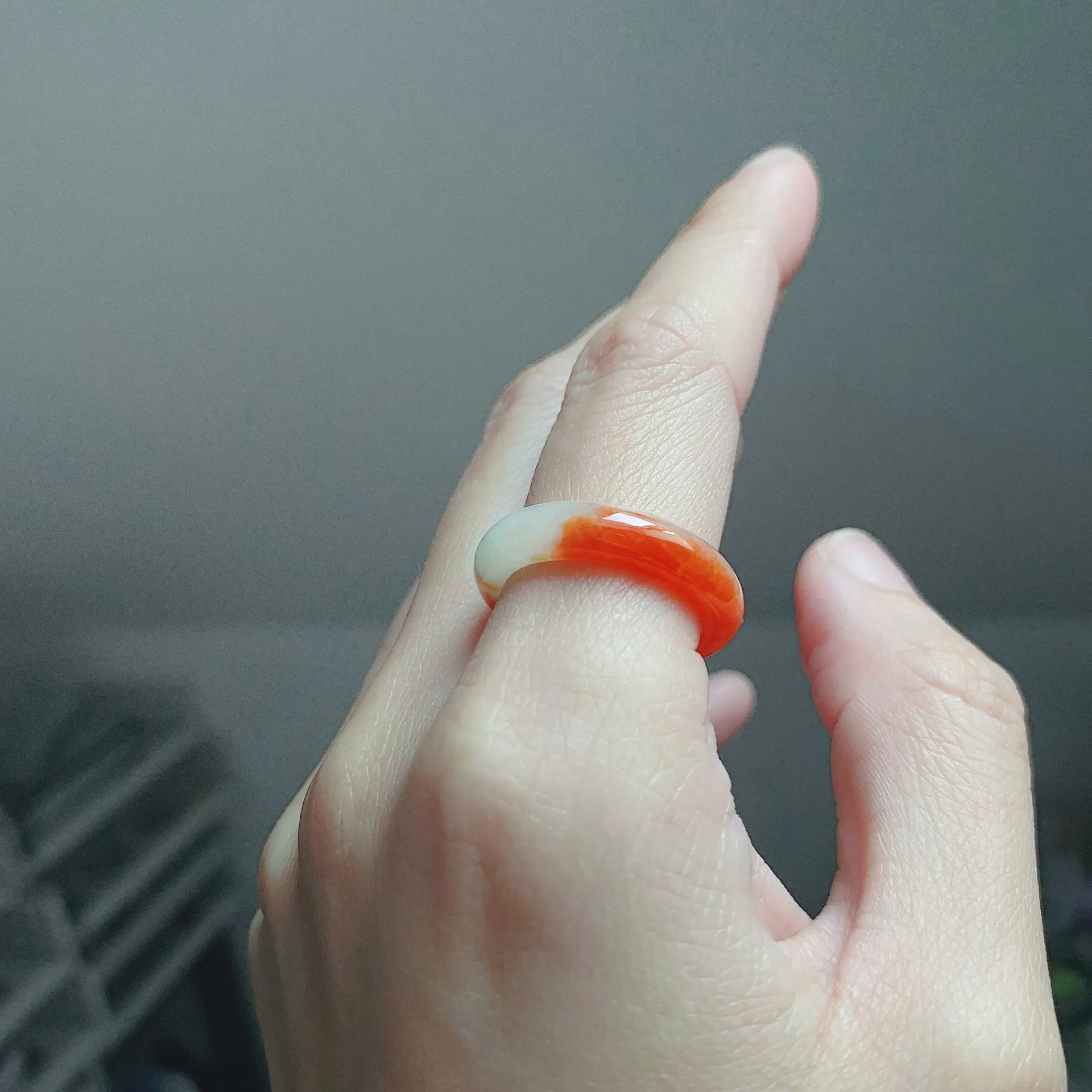 冰錦鯉紅翡翠戒圈