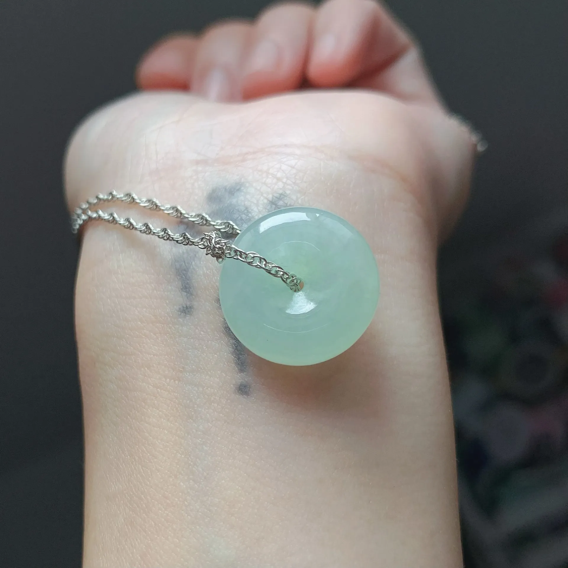 Icy Aqua Green Jadeite Donut Pendant