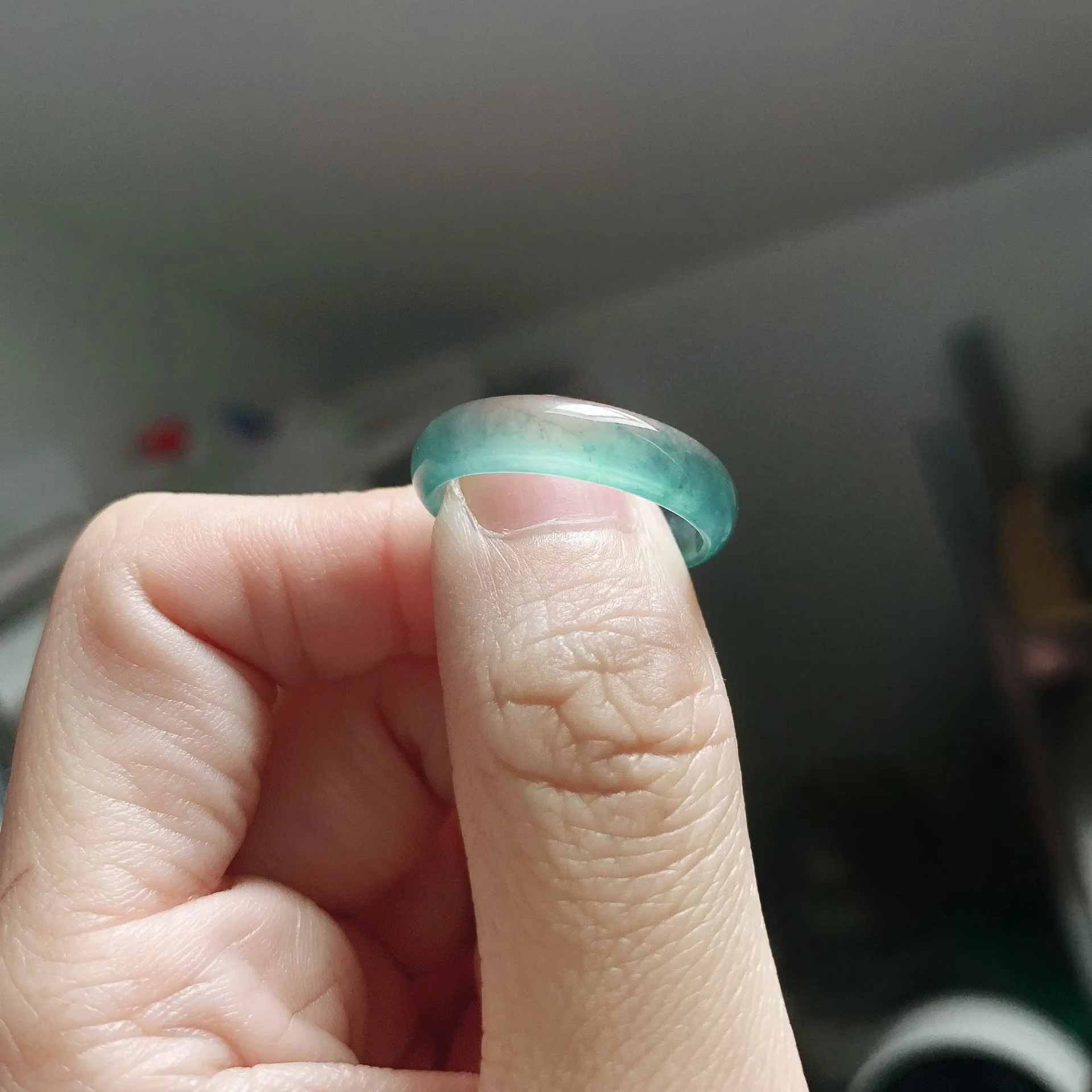 冰玻透心藍翡翠戒圈