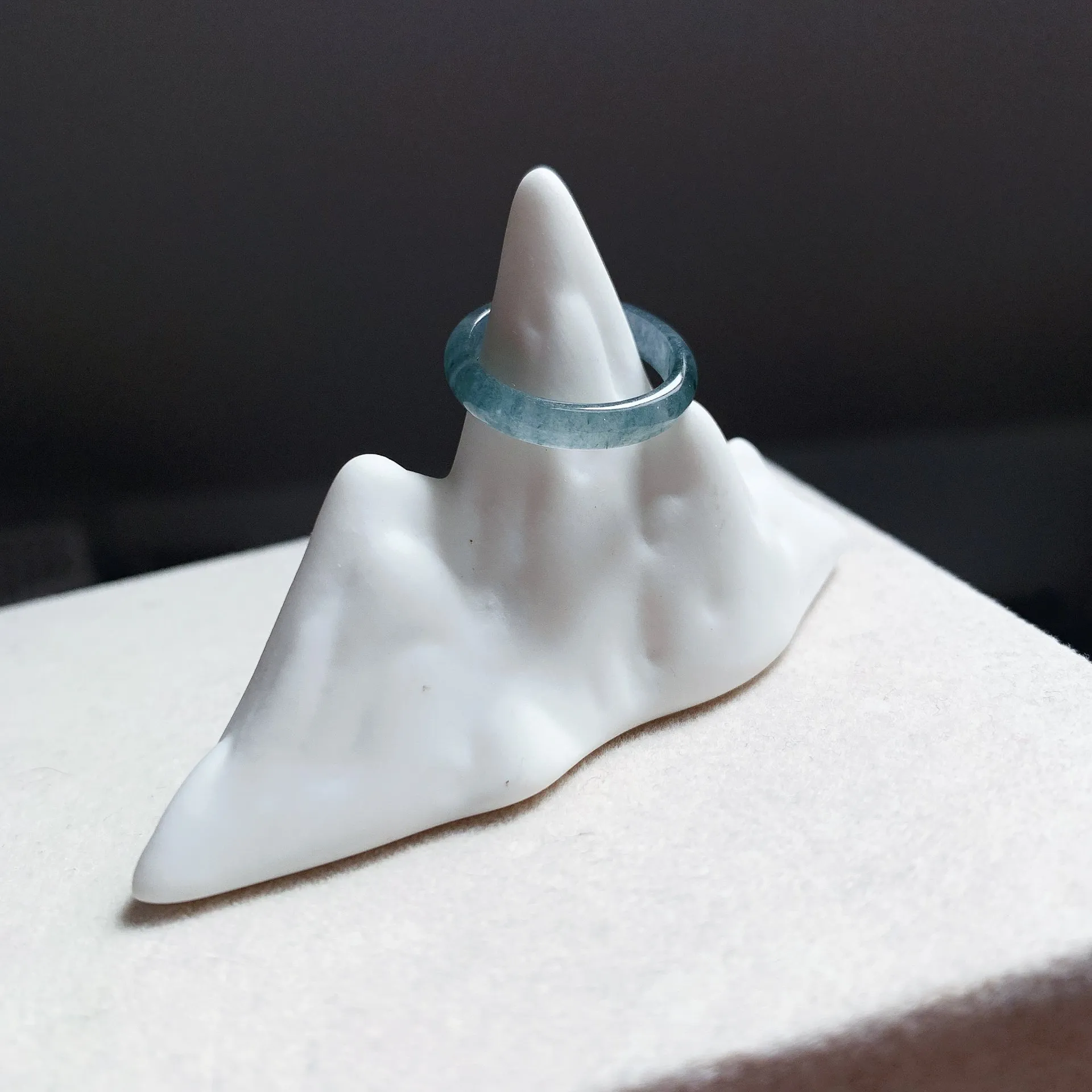 復古藍黑冰飄花翡翠戒圈